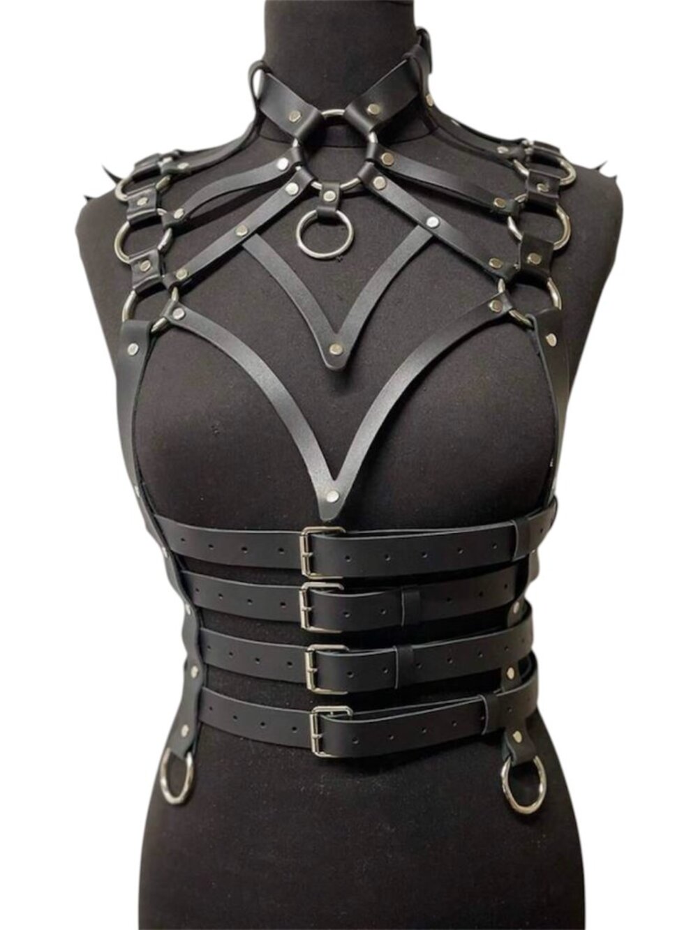 Women Black Leather Corset Belt Punk Wing Body Harness